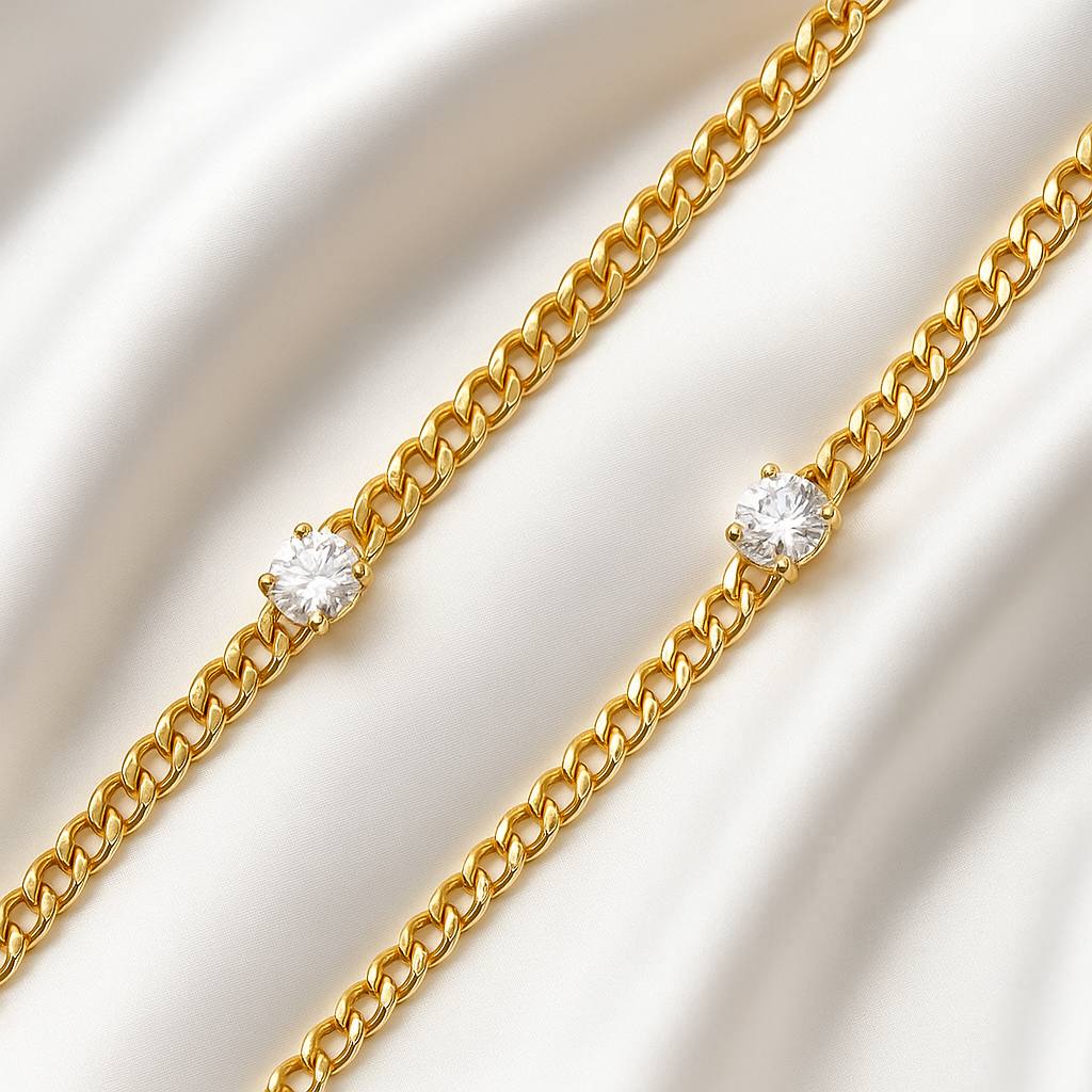 Gold-Plated Silver Chain Bracelet with Single Stone